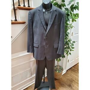 Izod Men's Gray Striped Polyester Single Breasted Blazer & Pant 2 Piece Suit 44R